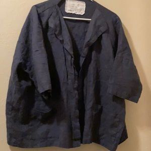 Not Perfect Linen Cardigan Jacket. Charcoal blue
